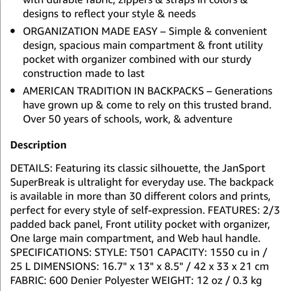 JANSPORT Superbreak Black Backpack #1 Seller $36 - Picture 6 of 6